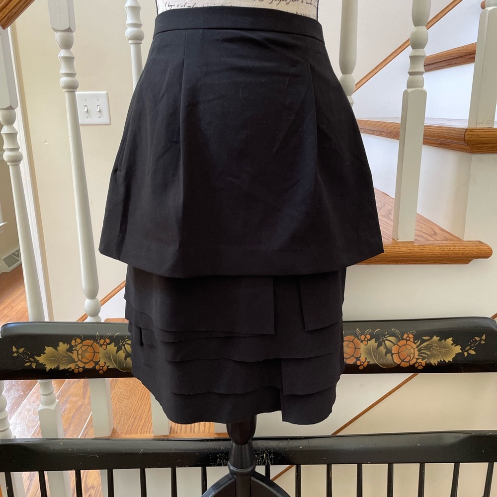 New Ellie Makir NY Raw Edge Tiered Black Skirt ~ L ~